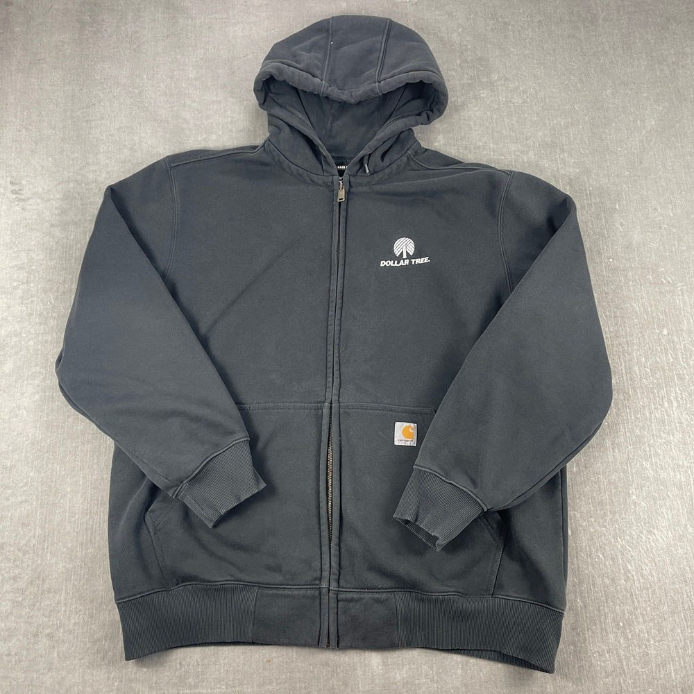 Carhartt Men XL Black Full Zip Hoodie Rain Defender Dollar Tree Logo TS0614-M